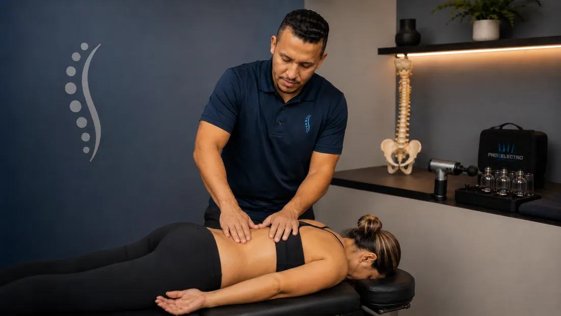 Diones Santos realizando uma massagem na região dorsal de uma paciente